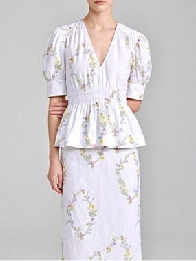 🎈GANNI blouse White Floral poplin Peplum